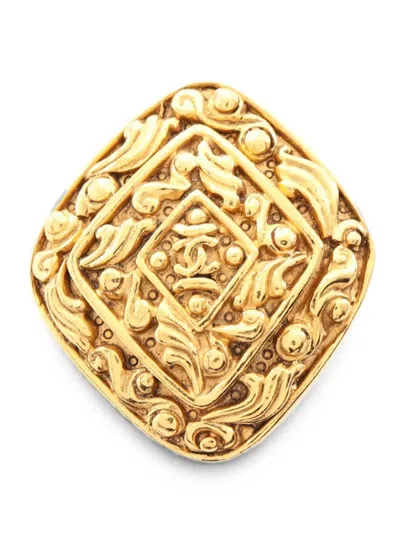 Pre-owned Chanel 1980s Coco Mark Arabesque Brooch In Gold