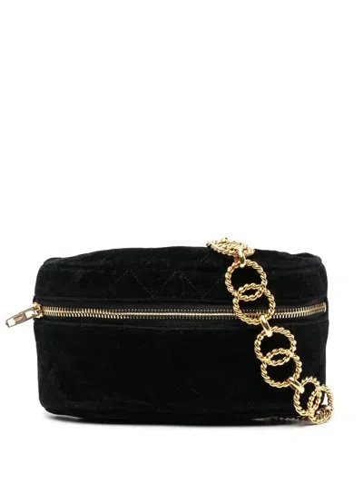 Pre-owned Chanel 1980s Diamond-quilted Belt Bag In Black