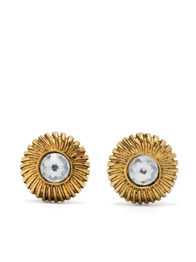 Pre-owned Chanel 1980s Glass Bead Clip-on Earrings In Gold