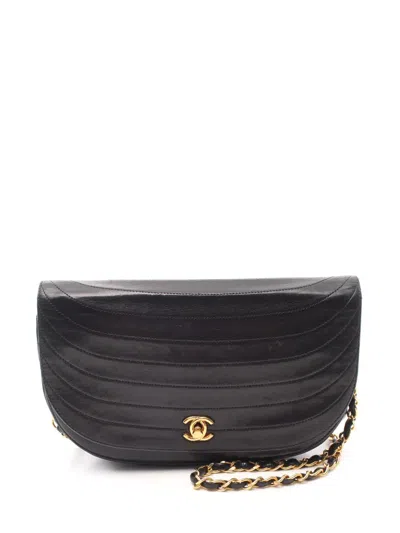 Pre-owned Chanel 1980s Half Moon Shoulder Bag In Black