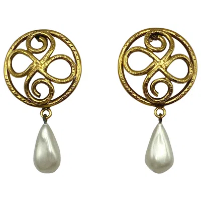 Pre-owned Chanel 1980s Large Gold & Pearl Pendant Earrings Attr. Robert Goossens In Multi