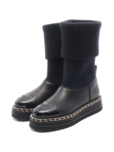 Pre-owned Chanel 1980s Leather Boots In Black