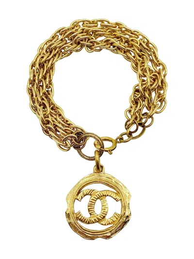 Pre-owned Chanel 1980s Logo Charm Bracelet In Gold