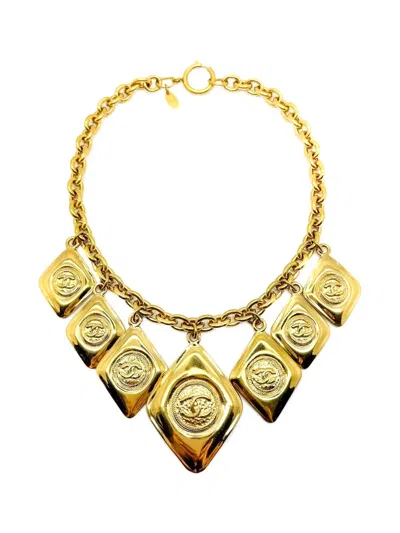 Pre-owned Chanel 1980s Logo-embossed Charm Necklace In Gold