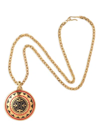 Pre-owned Chanel 1980s Logo-pendant Statement Necklace In Gold