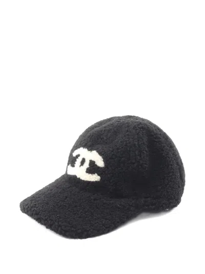Pre-owned Chanel 1980s Mouton Coco-mark Cap In Black