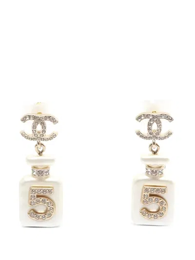 Pre-owned Chanel 1980s No.5 Perfume Bottle Earrings In Gold