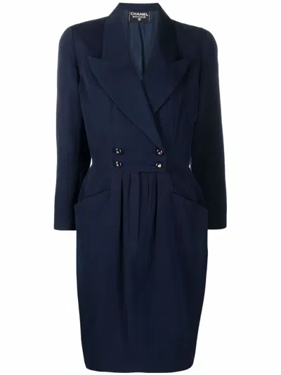 Pre-owned Chanel 1980s Peak Lapels Double-breasted Dress In 蓝色