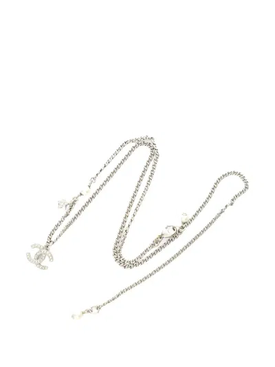 Pre-owned Chanel 1980s Rhinestone Necklace In Silver