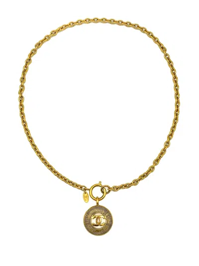 Pre-owned Chanel 1980s Sunburst Necklace In Gold