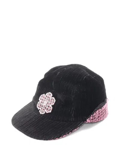 Pre-owned Chanel 1980s Tweed Corduroy Cap In Black