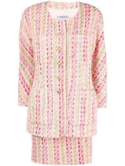 Pre-owned Chanel 1980s Tweed Skirt Suit In Pink