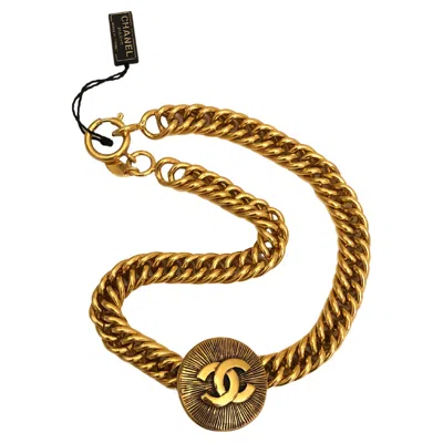 Pre-owned Chanel 1980s Vintage  Gold Toned Cambon Short Chain Necklace In Multi