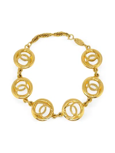 Pre-owned Chanel 1982 Cc Charm Bracelet In Gold