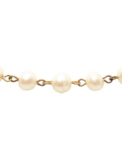 Pre-owned Chanel 1982 Cc Gold Plated Faux Pearl Double Strand Necklace Costume Necklace