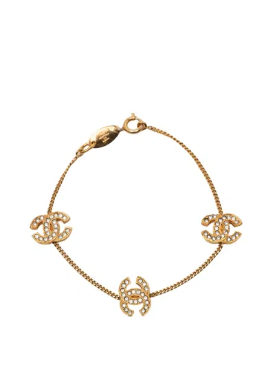 Pre-owned Chanel 1982 Cc Gold Plated Rhinestone Bracelet Costume Bracelet