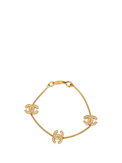 Pre-owned Chanel 1982 Cc Gold Plated Strass Chain Bracelet Costume Bracelet