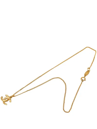 Pre-owned Chanel 1982 Cc Gold Plated Textured Pendant Necklace Costume Necklace