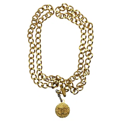 Pre-owned Chanel 1982  Medallion Chain Belt In Sand
