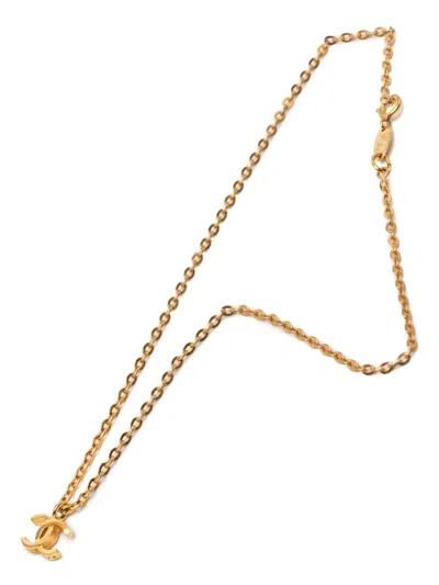 Pre-owned Chanel 1982 Gold Plated Cc Pendant Necklace Costume Necklace