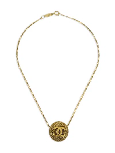 Pre-owned Chanel 1982 Medallion Chain Pendant Necklace In Gold
