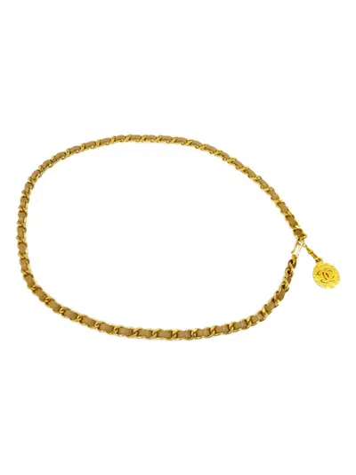Pre-owned Chanel 1982 Medallion Leather-and-chain Belt In Gold