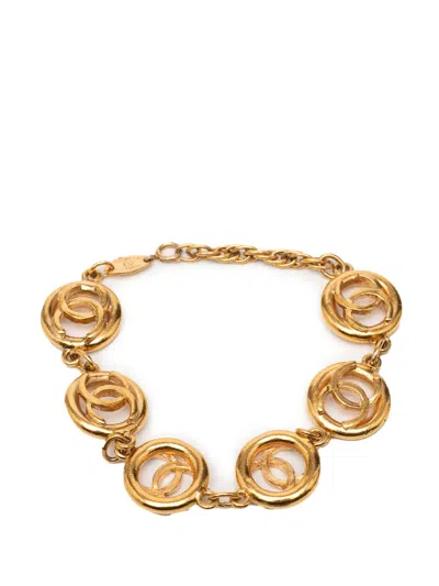 Pre-owned Chanel 1983 Cc Gold Plated Openwork Circle Charms Link Bracelet Costume Bracelet