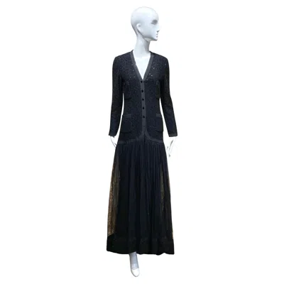 Pre-owned Chanel 1983  Black Long Sleeve Sequin Drop Waist Gown