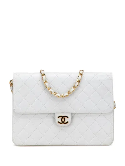 Pre-owned Chanel 1984-1986 Cc Quilted Lambskin Single Flap Shoulder Bag In White
