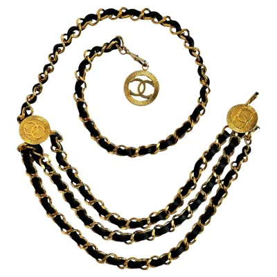Pre-owned Chanel 1984 Chain Leather Belt In Black