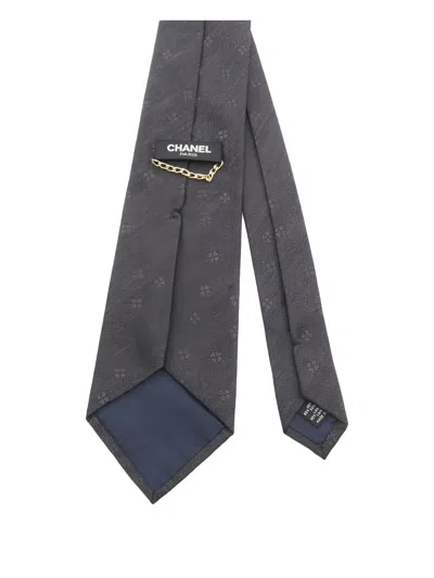 Pre-owned Chanel 1985-1988 Clover Coco Mark Tie In Gray