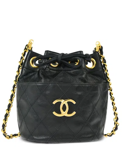 Pre-owned Chanel 1985-1990 Cc Bucket Bag In Black