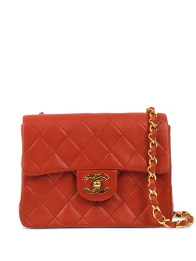 Pre-owned Chanel 1985-1990 Mini Square Flap Shoulder Bag In Red