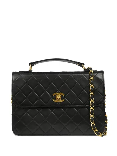 Pre-owned Chanel 1985-1990 Quilted Two-way Handbag In Black