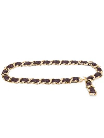 Pre-owned Chanel 1985-1995 Leather-and-chain Belt In Gold