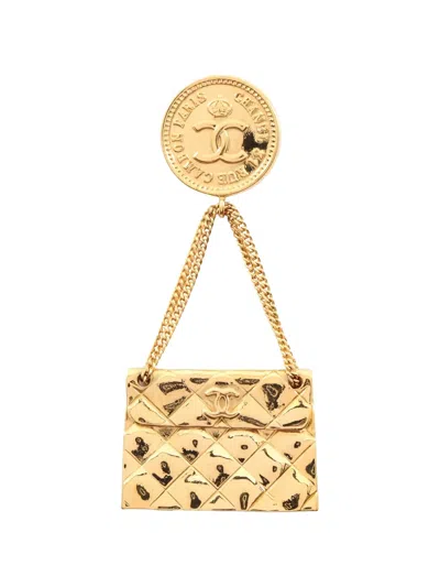 Pre-owned Chanel 1986-1988 Bag Brooch In Gold
