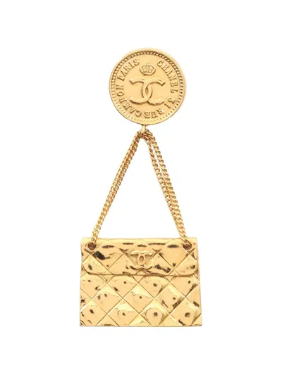 Pre-owned Chanel 1986-1988 Bag Motif Brooch In Gold
