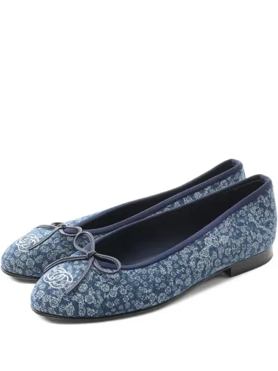 Pre-owned Chanel 1986-1988 Bow-detail Ballet Shoes In Blue