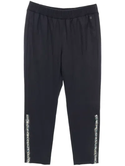 Pre-owned Chanel 1986-1988 Braid-detail Wool Trousers In Blue