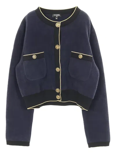 Pre-owned Chanel 1986-1988 Button Cardigan In Blue
