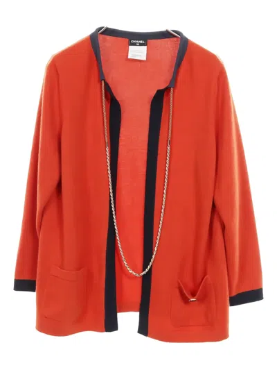 Pre-owned Chanel 1986-1988 Button Chain Cardigan In Orange