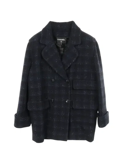 Pre-owned Chanel 1986-1988 Button Double-breasted Coat In Blue