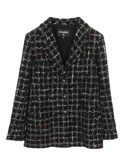 Pre-owned Chanel 1986-1988 Button-front Tweed Jacket In Black