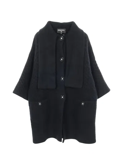 Pre-owned Chanel 1986-1988 Button Knit Coat In Blue