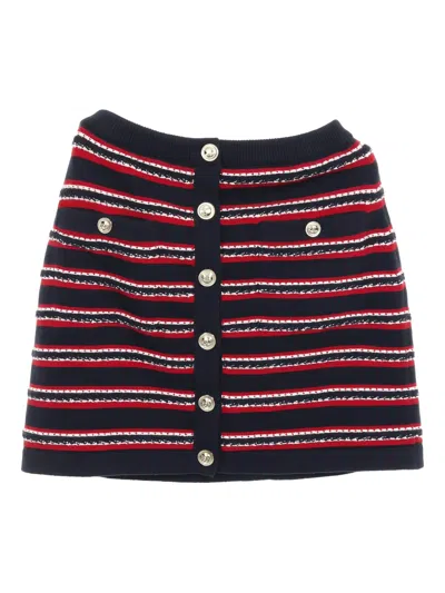 Pre-owned Chanel 1986-1988 Button Striped Mini Skirt In Blue
