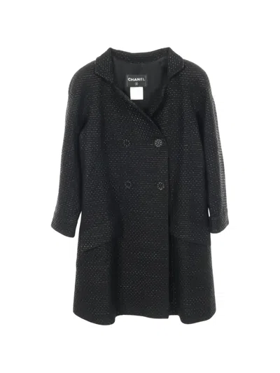 Pre-owned Chanel 1986-1988 Button Tweed Coat In Black