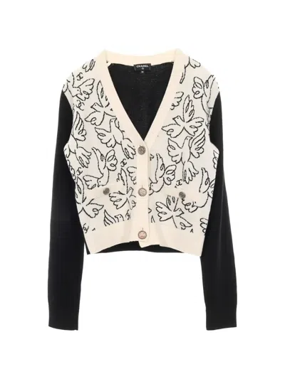 Pre-owned Chanel 1986-1988 Button V-neck Cardigan In Black