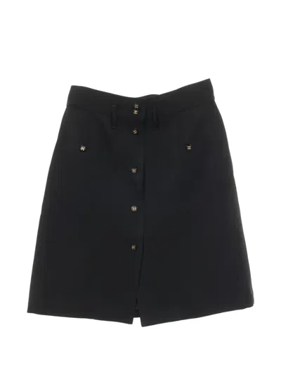 Pre-owned Chanel 1986-1988 Button Wool Skirt In Black