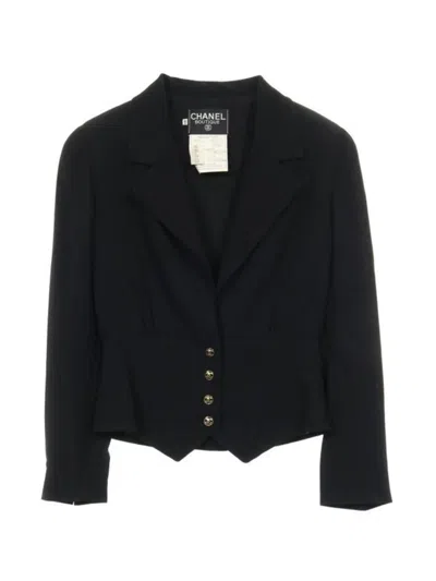 Pre-owned Chanel 1986-1988 Buttoned Wool Jacket In Black