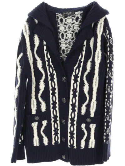 Pre-owned Chanel 1986-1988 Cable Knit Cardigan In Blue
